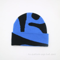 Голубая черная зима жаккардовая вязаная шляпа с шапочкой